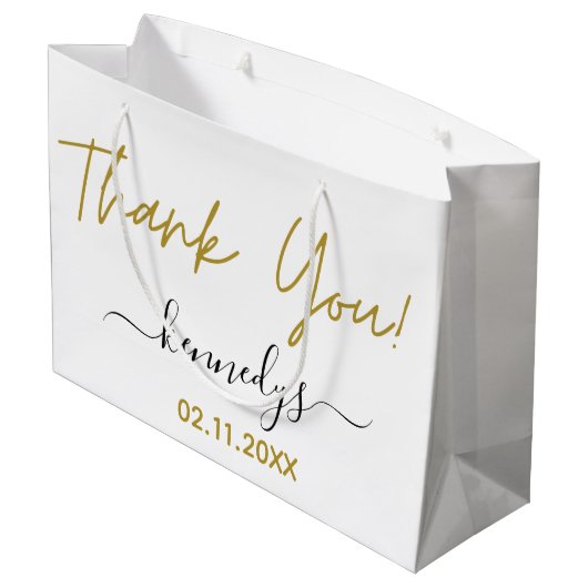 Eenvoudig zwart en gouden dank voor uw eigen naam groot cadeauzakje (Achterkant Gekanteld)