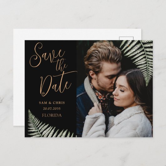 Eenvoudig zwart en gouden foto's opslaan Datum Aankondigingskaart (Voorkant / Achterkant)