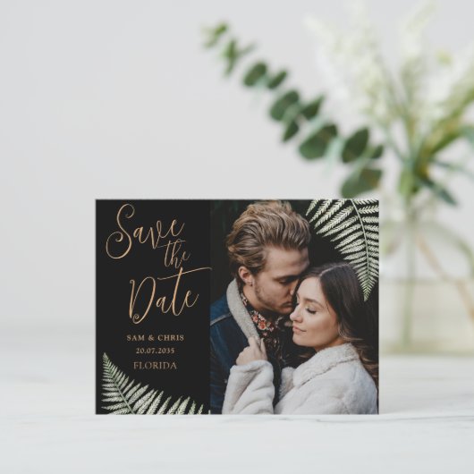 Eenvoudig zwart en gouden foto's opslaan Datum Aankondigingskaart (Staand voorkant)