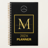 Eenvoudig zwart en gouden Logo & QR-Code Monogram Planner (Voorkant)