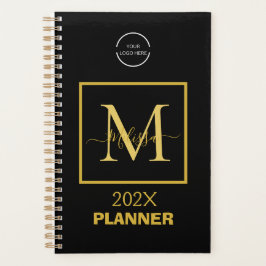 Eenvoudig zwart en gouden Logo & QR-Code Monogram Planner