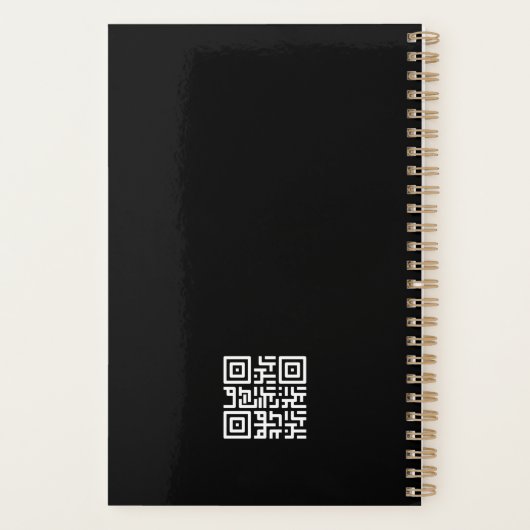 Eenvoudig zwart en gouden Logo & QR-Code Monogram Planner (Achterkant)