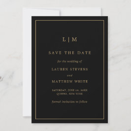 Eenvoudig zwart en gouden monogram elegante trouw save the date