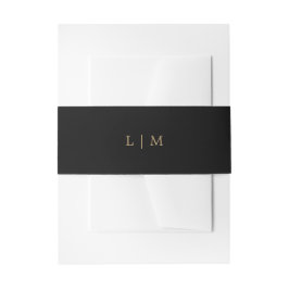 Eenvoudig zwart en gouden monogram elegante trouw uitnodigingen wikkel