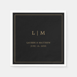 Eenvoudig zwart en gouden monogram elegante trouwd servet