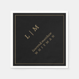Eenvoudig zwart en gouden monogram elegante trouwd servet