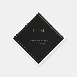 Eenvoudig zwart en gouden monogram elegante trouwd servet