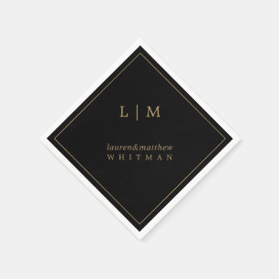 Eenvoudig zwart en gouden monogram elegante trouwd servet