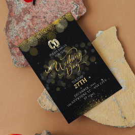 Eenvoudig zwart en goudkleurig elegant huwelijk kaart