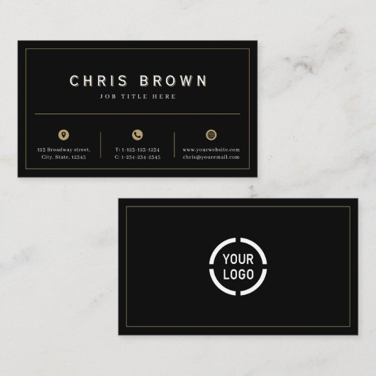 Eenvoudig zwart en goudvriendelijk professioneel d visitekaartje (Voorkant / Achterkant)