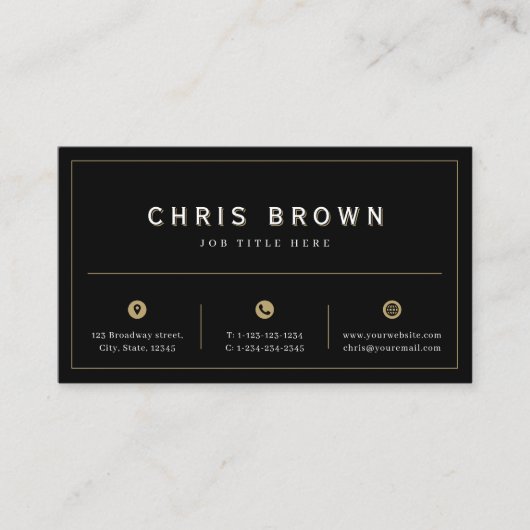 Eenvoudig zwart en goudvriendelijk professioneel d visitekaartje (Voorkant)