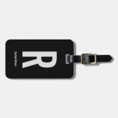 Eenvoudig zwart en grijs monogram Initiaal en naam Bagagelabel (Voorkant horizontaal)