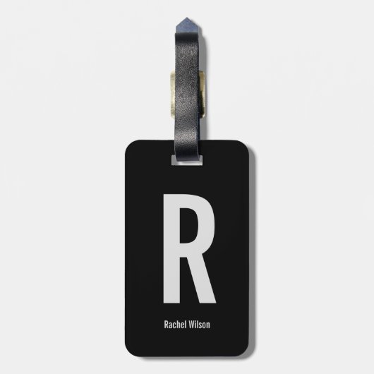 Eenvoudig zwart en grijs monogram Initiaal en naam Bagagelabel (Achterkant verticaal)
