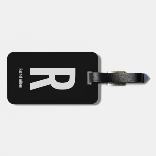 Eenvoudig zwart en grijs monogram Initiaal en naam Bagagelabel (Achterkant horizontaal)