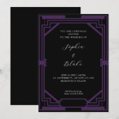 Eenvoudig zwart en Paars  decohuwelijk Kaart (Voorkant / Achterkant)