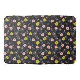 Eenvoudig zwart en roze illustratie Floral Pattern Badmat