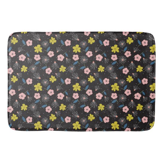 Eenvoudig zwart en roze illustratie Floral Pattern Badmat (Voorkant)