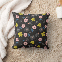 Eenvoudig zwart en roze illustratie Floral Pattern Kussen