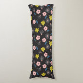 Eenvoudig zwart en roze illustratie Floral Pattern Lichaamskussen (Voorkant Verticaal)