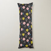 Eenvoudig zwart en roze illustratie Floral Pattern Lichaamskussen (Achterkant (Verticaal))