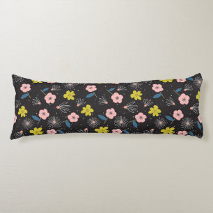 Eenvoudig zwart en roze illustratie Floral Pattern Lichaamskussen