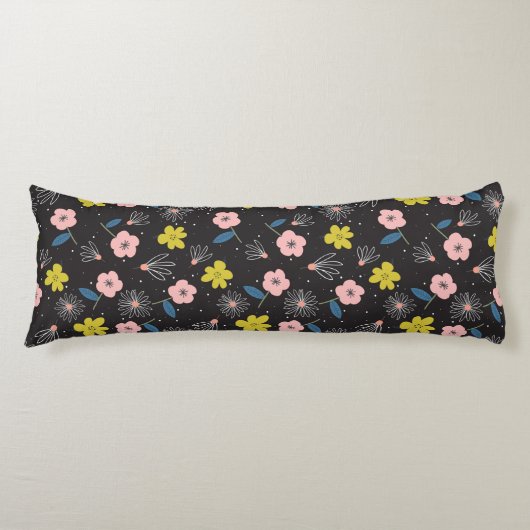 Eenvoudig zwart en roze illustratie Floral Pattern Lichaamskussen (Voorkant)