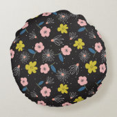 Eenvoudig zwart en roze illustratie Floral Pattern Rond Kussen (Achterkant)