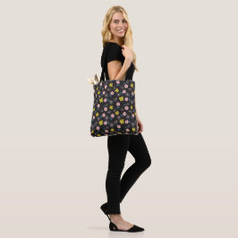 Eenvoudig zwart en roze illustratie Floral Pattern Tote Bag