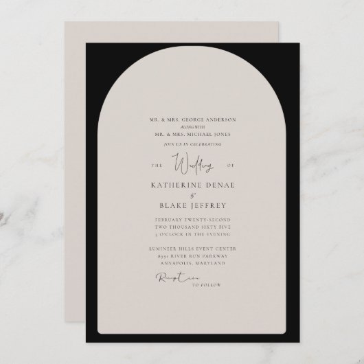 Eenvoudig zwart en Tan Geometric Contemmodern huwe Kaart (Voorkant / Achterkant)