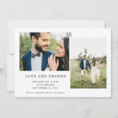 Eenvoudig zwart en wit | Drie foto's bruiloft Bedankkaart (Voorkant)