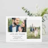 Eenvoudig zwart en wit | Drie foto's bruiloft Bedankkaart (Staand voorkant)