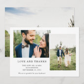 Eenvoudig zwart en wit | Drie foto's bruiloft Bedankkaart (Voorkant / Achterkant)