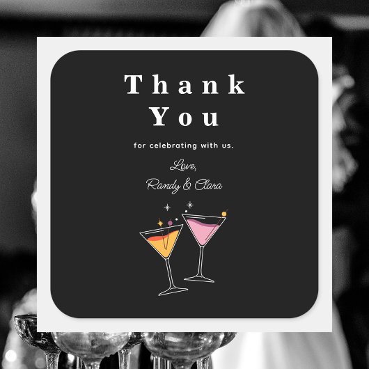 Eenvoudig zwart en wit Elegant Dank u Vierkante Sticker