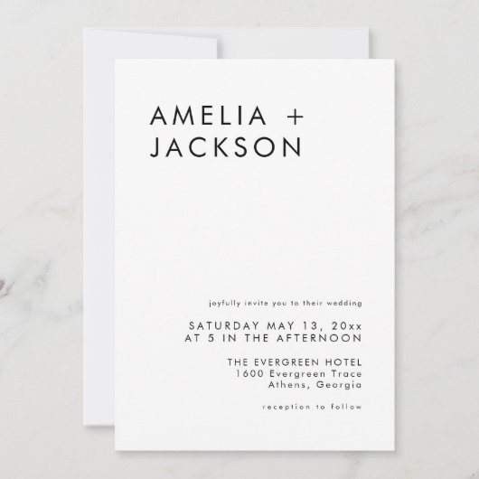 Eenvoudig zwart en wit elegant huwelijk kaart (Voorkant)