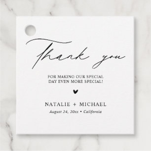 Eenvoudig zwart en wit hartgebonden huwelijk bedankjes labels