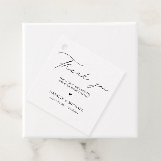 Eenvoudig zwart en wit hartgebonden huwelijk bedankjes labels (In situ)