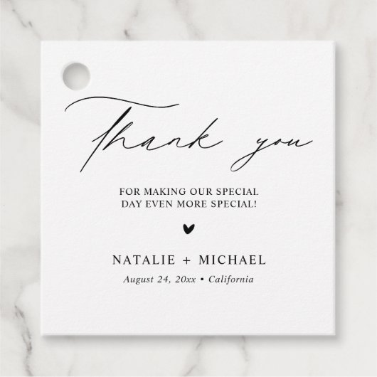 Eenvoudig zwart en wit hartgebonden huwelijk bedankjes labels (Voorkant)