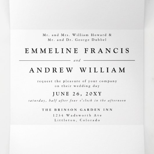 Eenvoudig zwart en wit in één bruiloft drieluik aankondiging (Binnenkant midden)