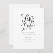 Eenvoudig Zwart en Wit Manuscript sparen de Datum Aankondigingskaart (Voorkant / Achterkant)