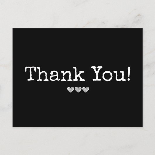 Eenvoudig zwart en wit met harten Dank u Briefkaart (Voorkant)