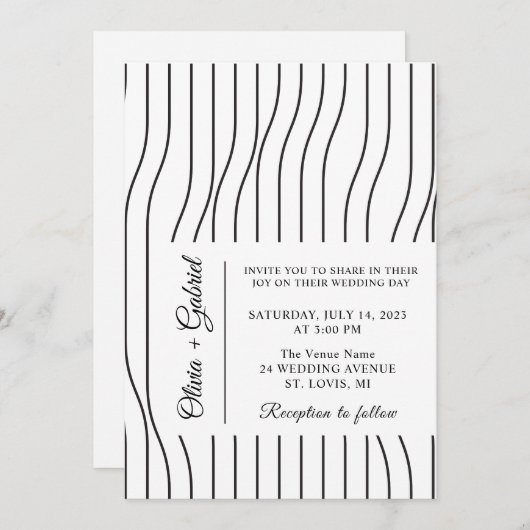 Eenvoudig zwart en wit. Minimale formele bruiloft Kaart (Voorkant / Achterkant)