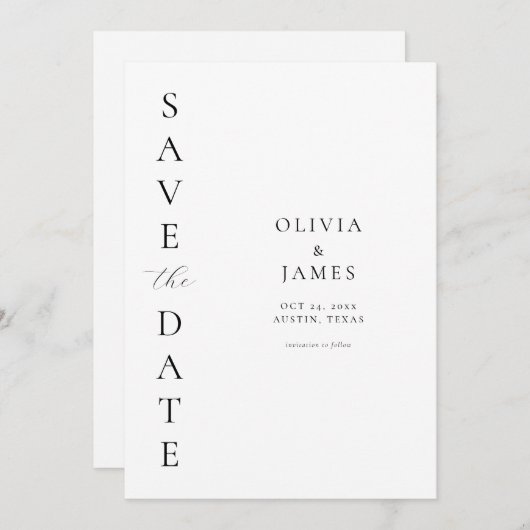 Eenvoudig zwart en wit, modern huwelijk save the date (Voorkant / Achterkant)