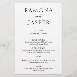 Eenvoudig zwart en wit modern trouwmenu flyer