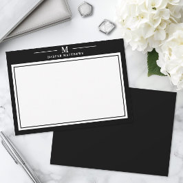 Eenvoudig zwart en wit monogram briefpapier notitiekaartje