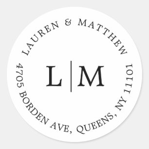 Eenvoudig zwart en wit monogram elegante trouw ronde sticker
