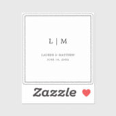 Eenvoudig zwart en wit monogram elegante trouw sticker (Vel)