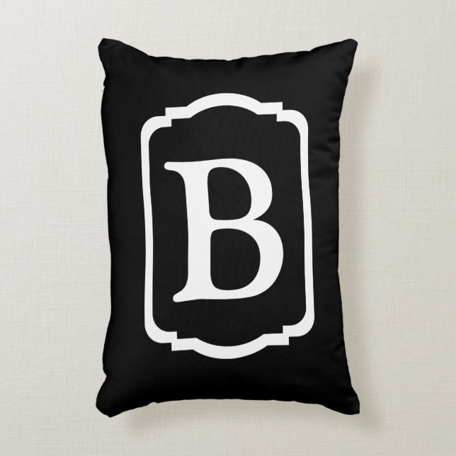 Eenvoudig zwart en wit omlijnd monogram accent kussen (Voorkant(Verticaal))