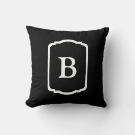 Eenvoudig zwart en wit omlijst monogram kussen