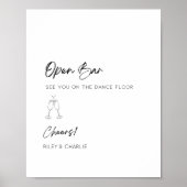 Eenvoudig zwart en wit open bar bord huwelijksbord poster (Voorkant)