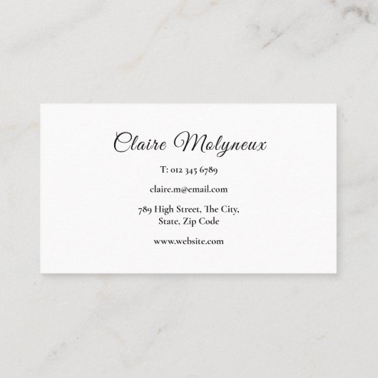 Eenvoudig zwart en wit professioneel script visitekaartje (Achterkant)